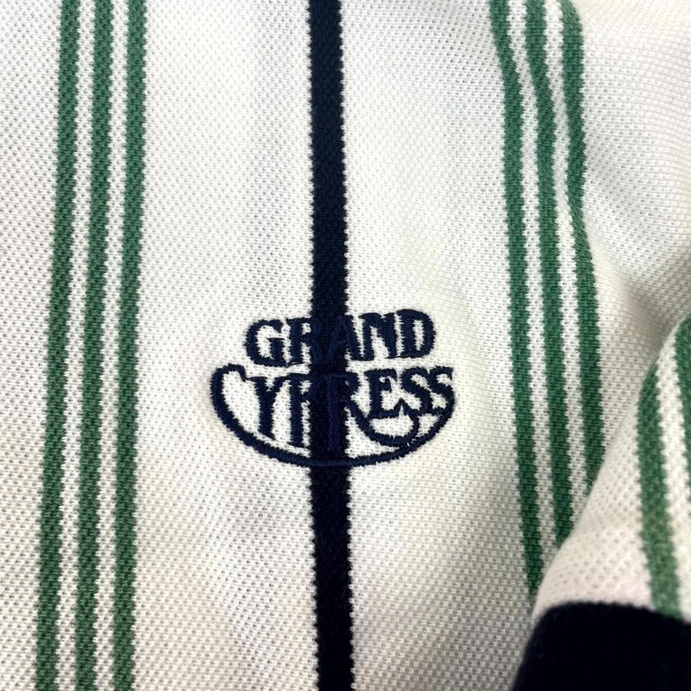 Cutter & Buck Grand Cypress Polo Shirt Mens XL White‎ Striped Cotton Performance